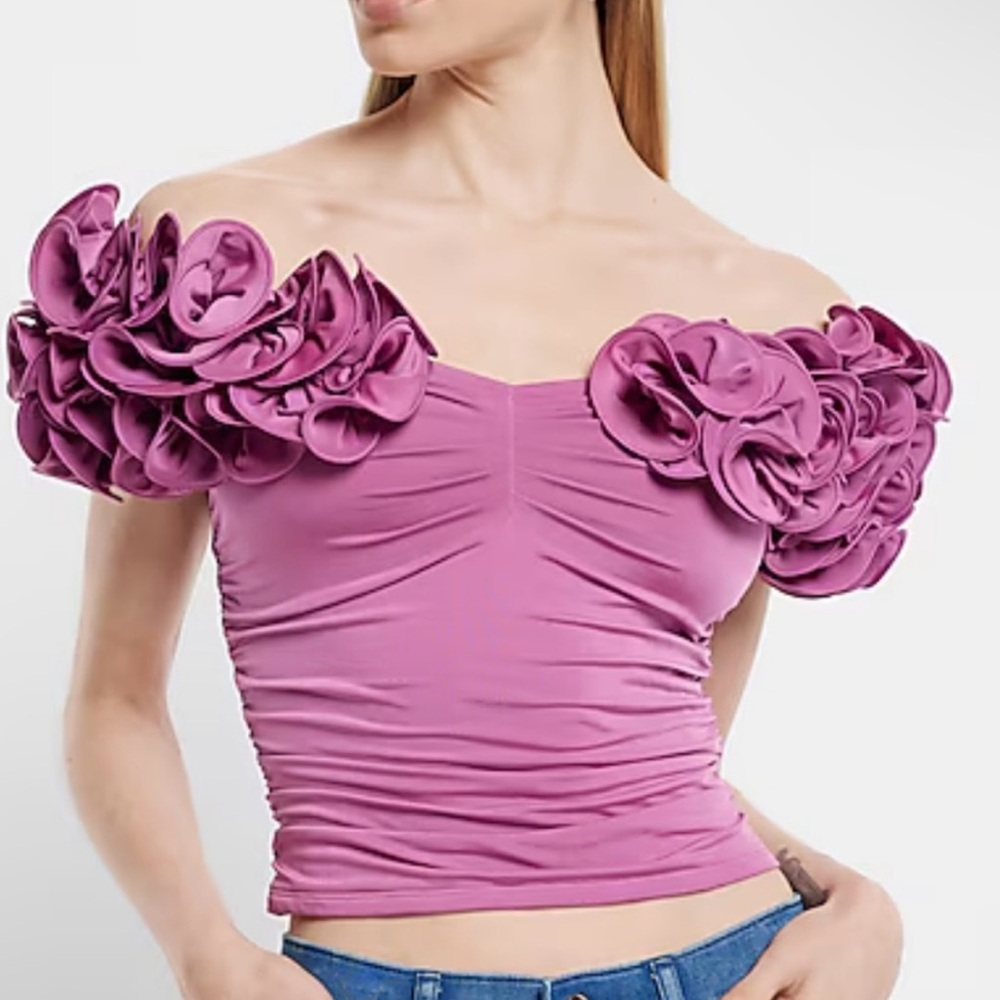 EXPRESS Body Contour Compression Off Shoulder Rosette Top